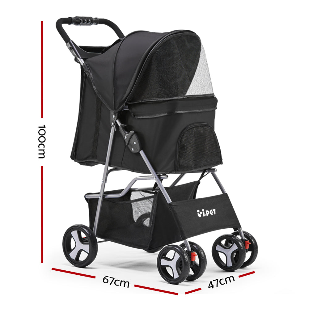 Pet 4 Wheel Pet Stroller - Black