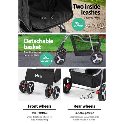Pet 4 Wheel Pet Stroller - Black